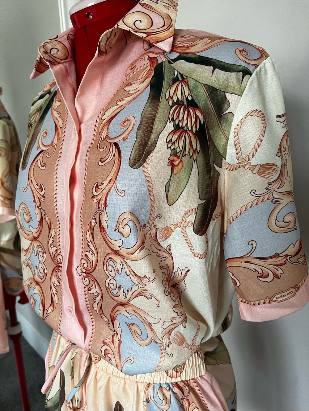 Faux FARM Rio Pink, Cream & Blue Printed Short Jumpsuit - Picture 6 of 9
